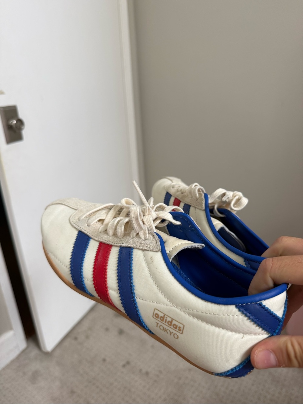 adidas Tokyo Cream Sneakers with Blue & Red Stripes